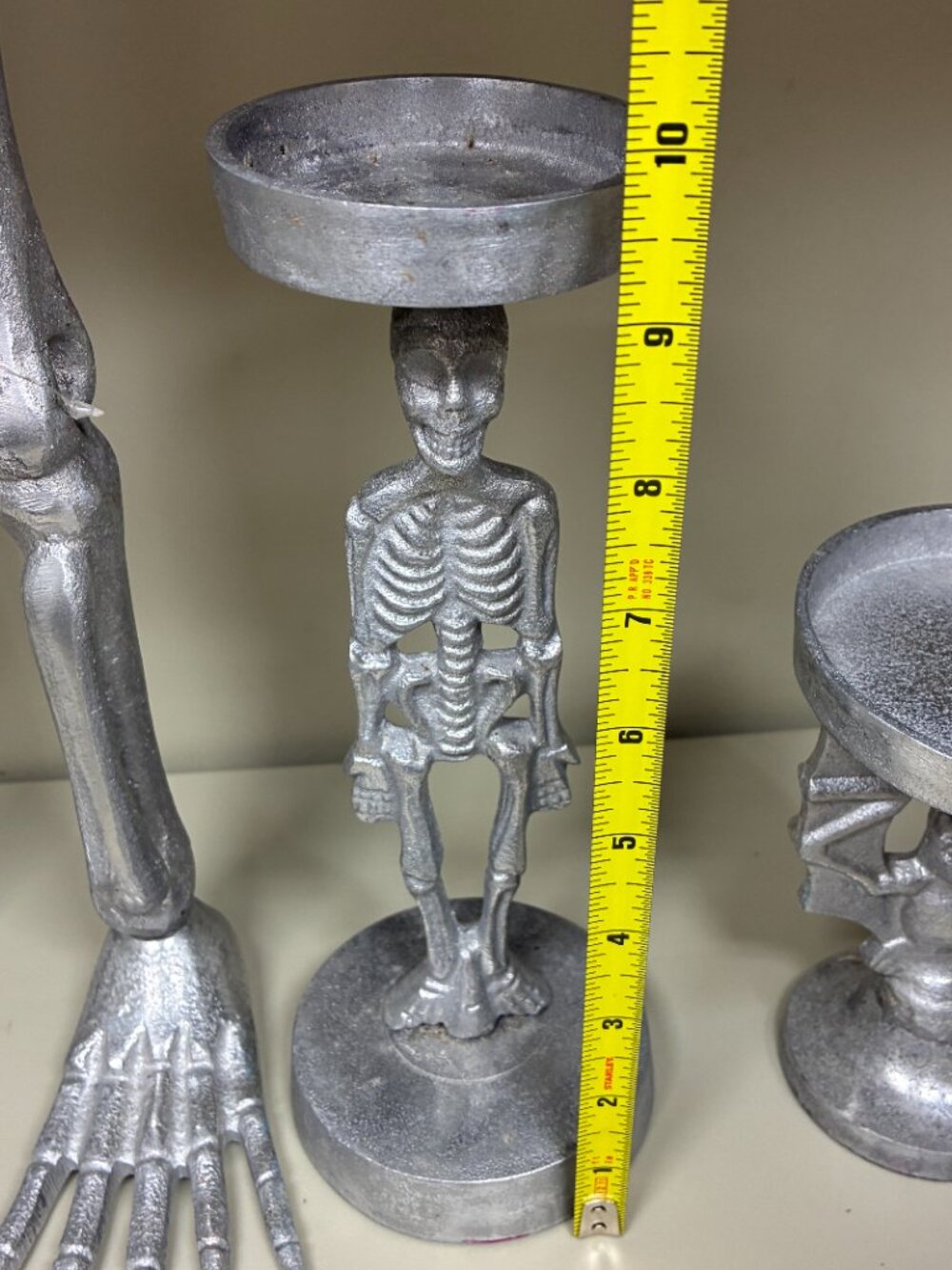 Vintage Gothic Metal Skeleton Legs Taper Candle Holders & Bat Goblet Decor Set - Picture 5 of 9